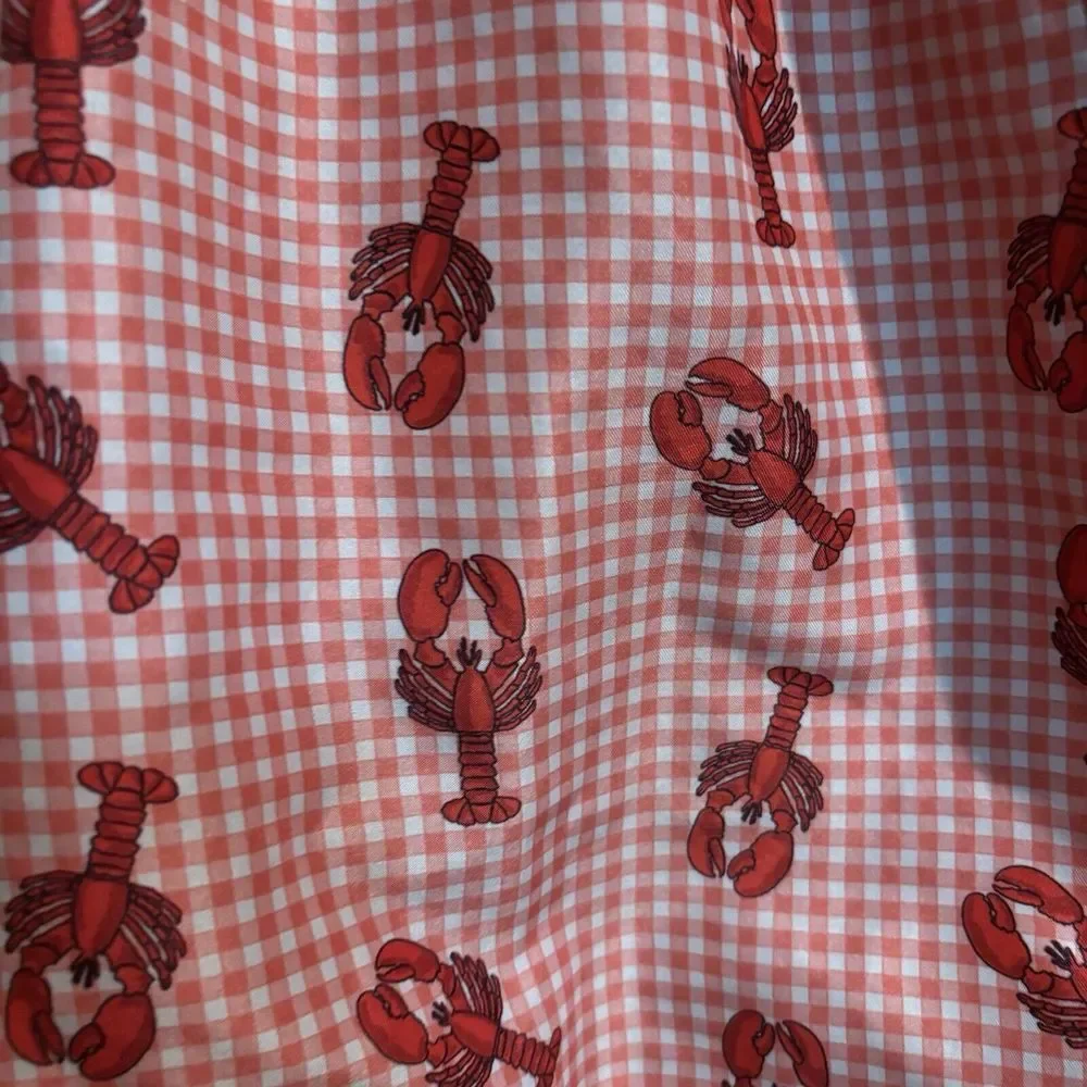 Mr. Swim Gingham Lobster Swim Trunks Orange Red‎ Mesh Beach Size Large